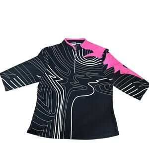 Jamie Sadock Womens Studded Detail Neon Panel 3/4 Sleeve Top Black Size L